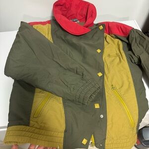 Ellesse Olive Green, Mustard & Red Colorblock Puffer Jacket